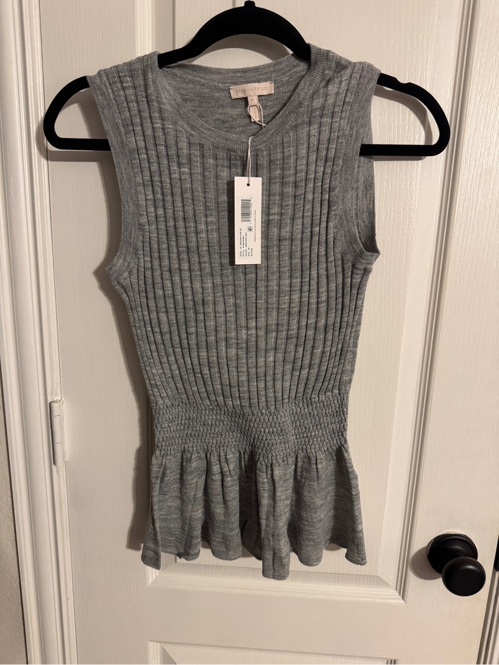 Rebecca Taylor Gray Ribbed Peplum Tank Top